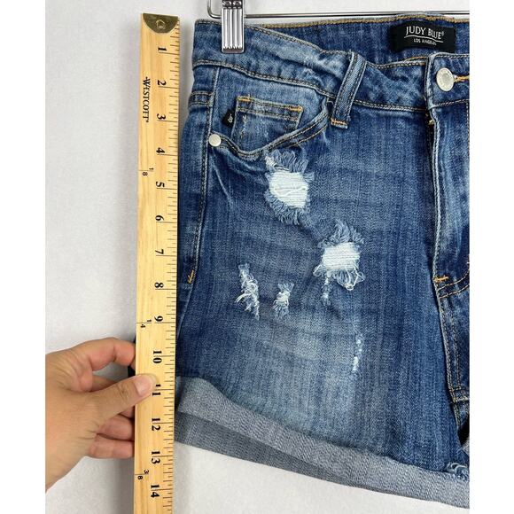EUC Judy Blue Denim Jean Shorts Women S High Waist Distressed Cuffed - Picture 9 of 9